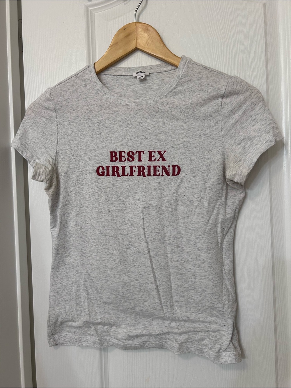 Garage BEST EX GIRLFRIEND Graphic Tee - Gray with Burgundy Print
